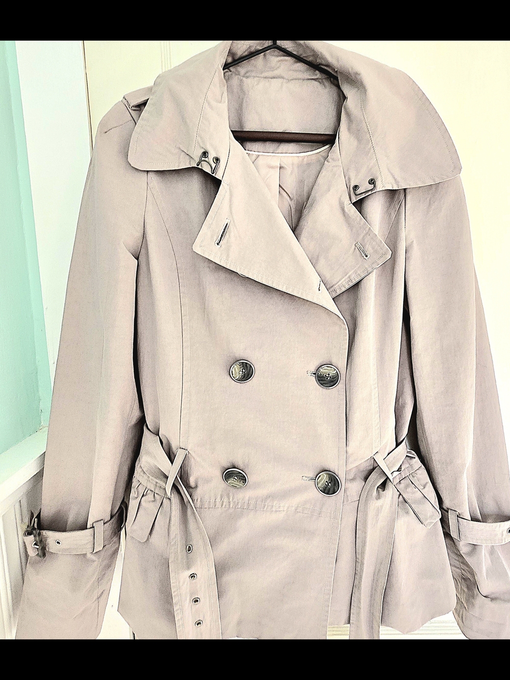 Women's Double-Breasted Trench Coat in Light Taupe - Tailored Belted Trench